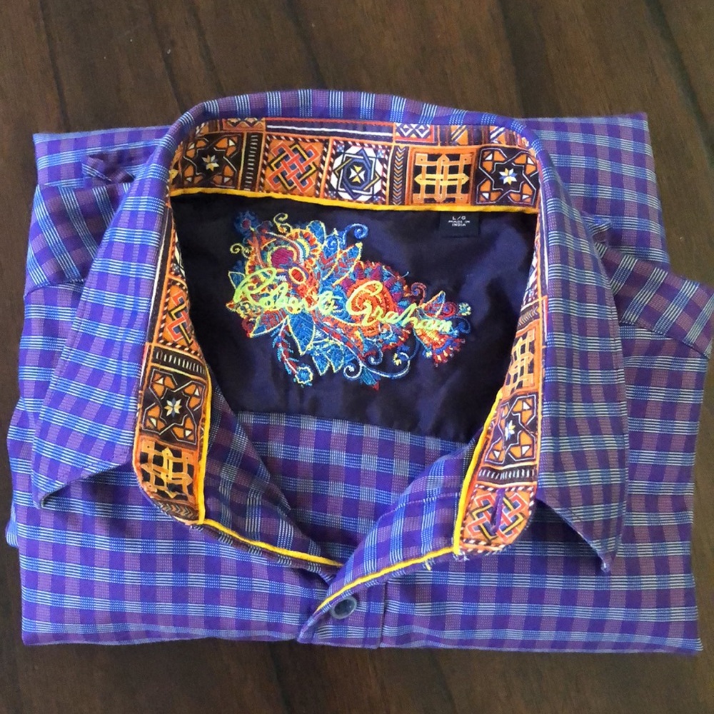 👔Robert Graham Men Classic twist silk cotton button down shirt cuff long sleeve